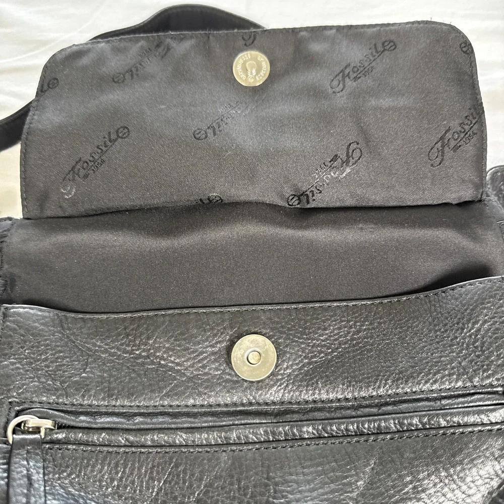 Fossil Black Leather Crossbody Purse Vintage Black 10x8.5x4